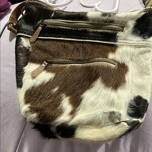 Myra Bag Cowhide Crossbody Bag - Brown and White